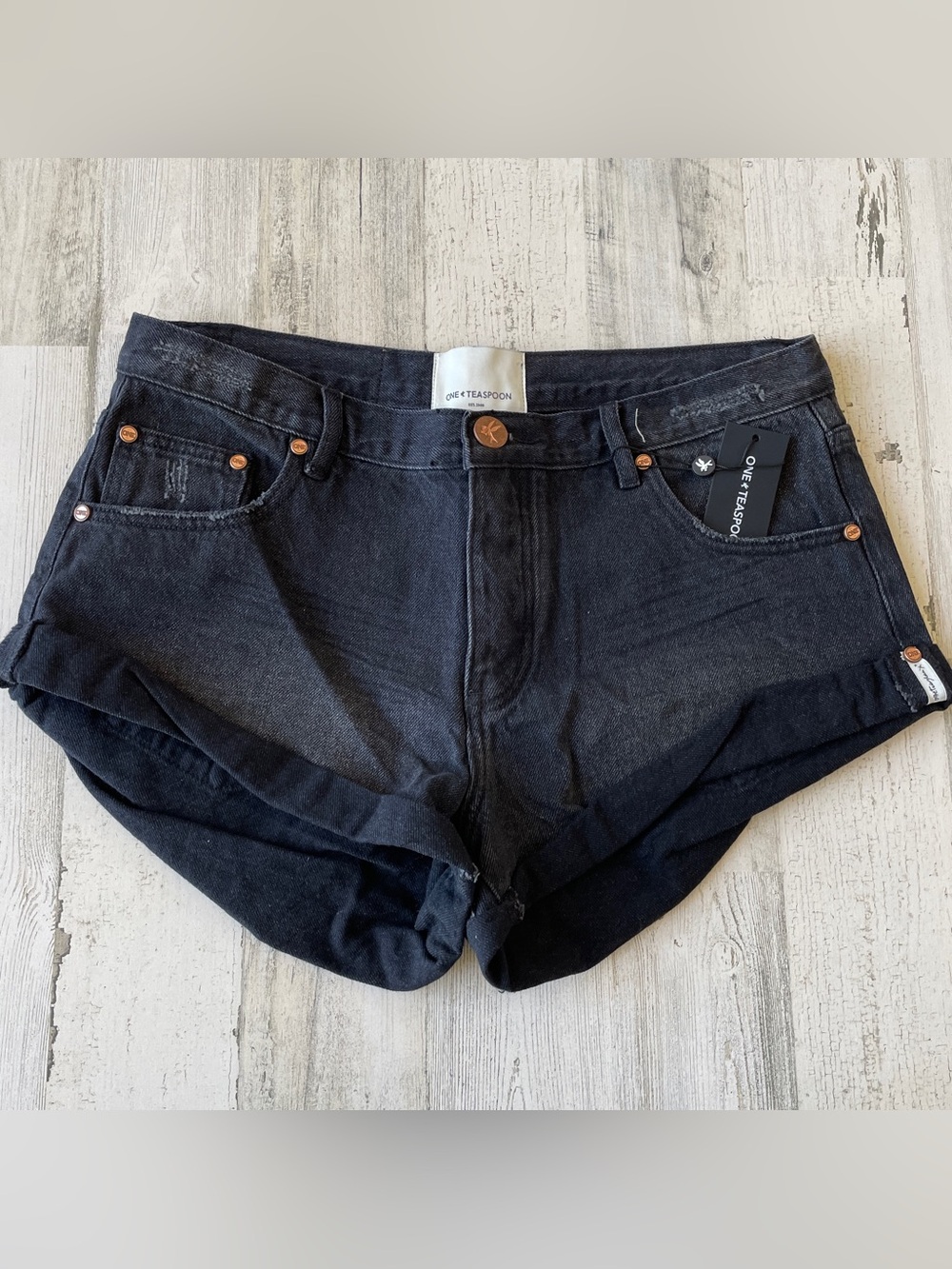 One Teaspoon Worn Black Bandit Shorts SZ 31 $110 Retail NWT